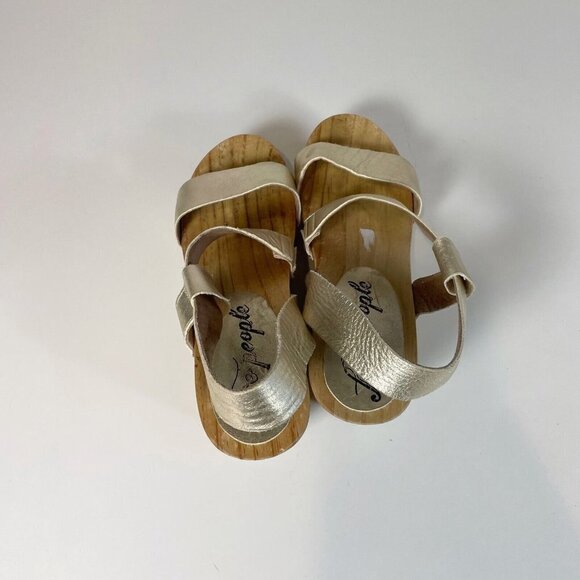 Free People Slingback Strappy Wedge Sandals Metallic Gold Size 37 Leather Heel - Picture 5 of 10